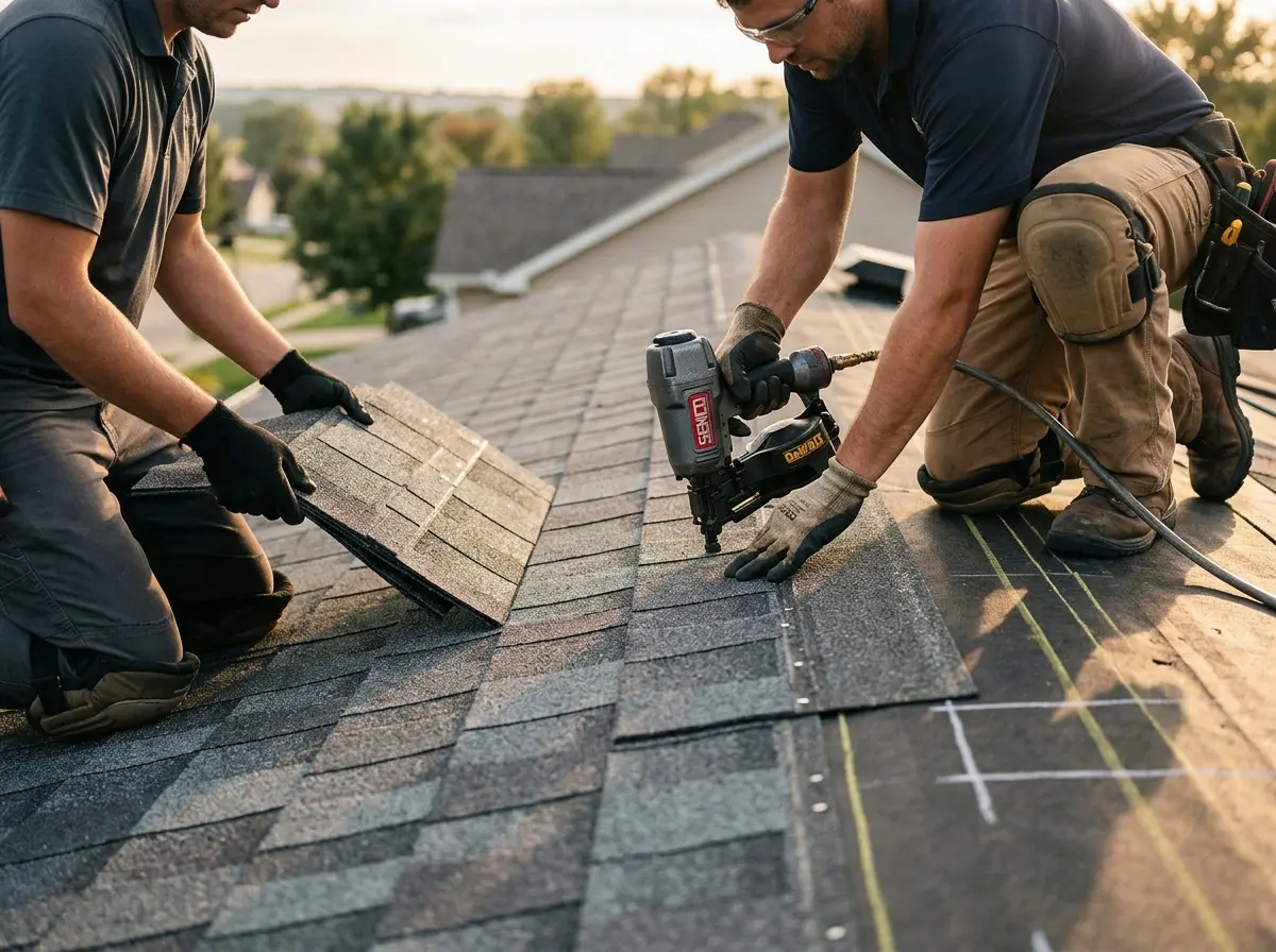 Professional roofer working on a residential roof in Samsula-Spruce Creek